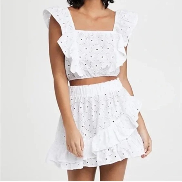 Eberjey Claudine Lidia White Eyelet Ruffle two (2) piece Set size small - Picture 1 of 3